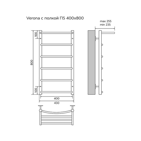 Полотенцесушитель водяной Azario Верона с полкой П5 400x800 мм AZ04148P - фото 5