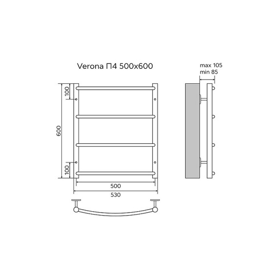 Полотенцесушитель водяной Azario Верона П4 500x600 мм AZ04156 - фото 5