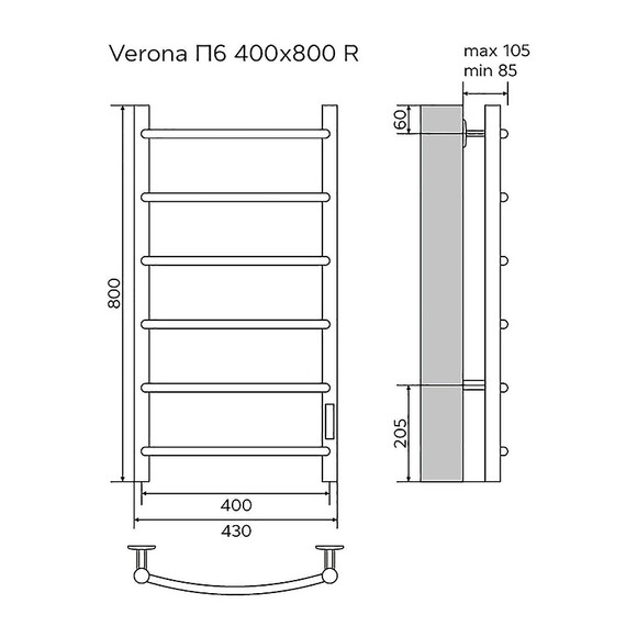 Полотенцесушитель электрический Azario Верона П6 400x800 мм AZ04848 - фото 6