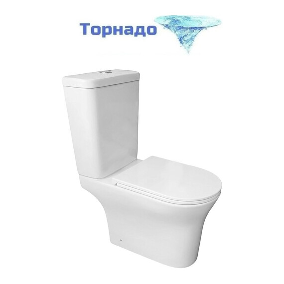 Унитаз-компакт безободковый Azario Меншен AZ-2142A-UQ3 с тонкой крышкой микролифт (Система смыва Торнадо) - фото 