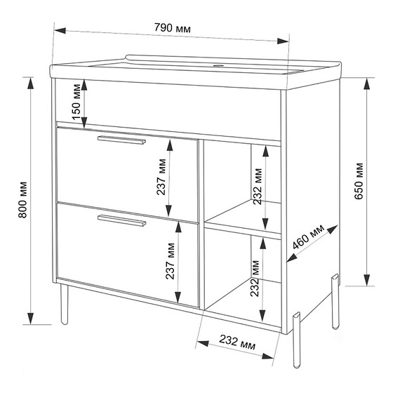 Тумба напольная с раковиной Azario Руфина 80/2Н 80 см CS00108078 (раковина Монте Нео 80) теффи - фото 7