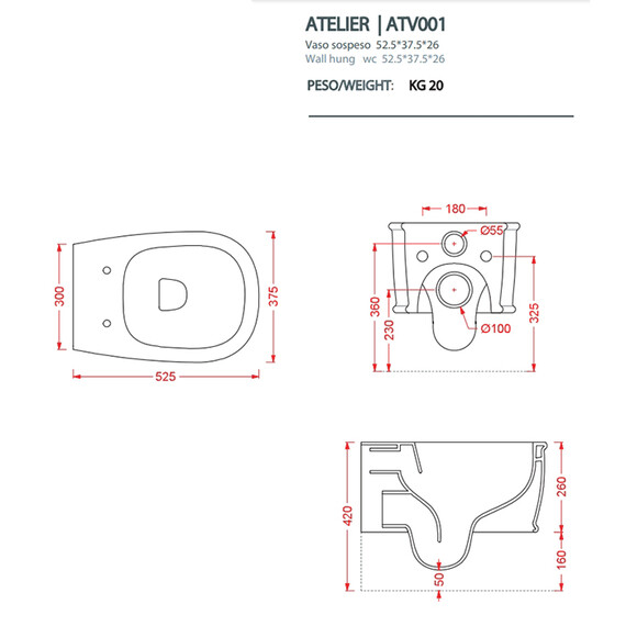 Унитаз подвесной безободковый ArtCeram Atelier ATV001 17 00, чёрный матовый, Цвет производителя: чёрный матовый - фото 3
