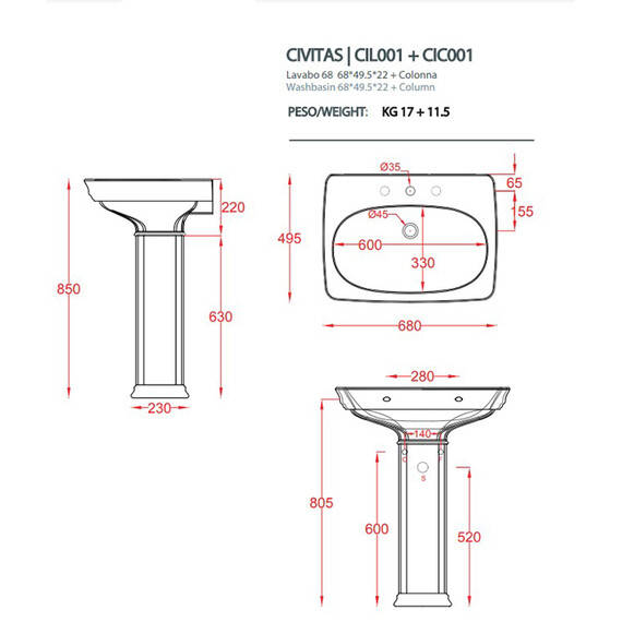 Раковина подвесная ArtCeram Civitas 68 см CIL001 03 00, чёрный - фото 2