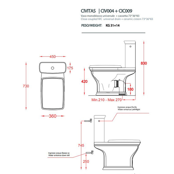 Унитаз-компакт ArtCeram Civitas CIV004 01 00 (бачок CIC009 01 00, механизм слива HEA010 71), Цвет производителя: белый - фото 4
