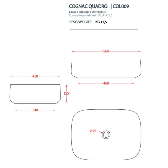 Раковина-чаша ArtCeram Cognac 56 см COL009 15 00, grigio oliva - фото 2