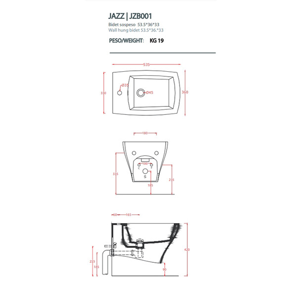 Биде подвесное ArtCeram Jazz JZB001 05 00 bi matt*1, белый матовый - фото 5