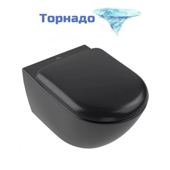 Унитаз подвесной безободковый Villeroy&Boch Antao 4674T0R7, CeramicPlus (система смыва Торнадо) Pure Black - фото 