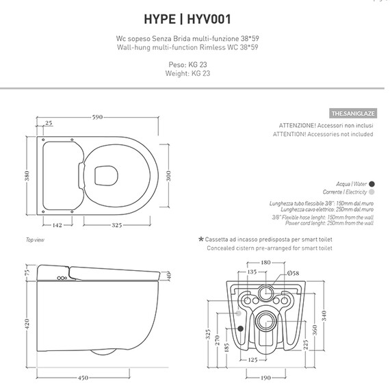 Унитаз-биде подвесной безободковый ArtCeram Hype KHYV001 05 00 с электронной крышкой - фото 9