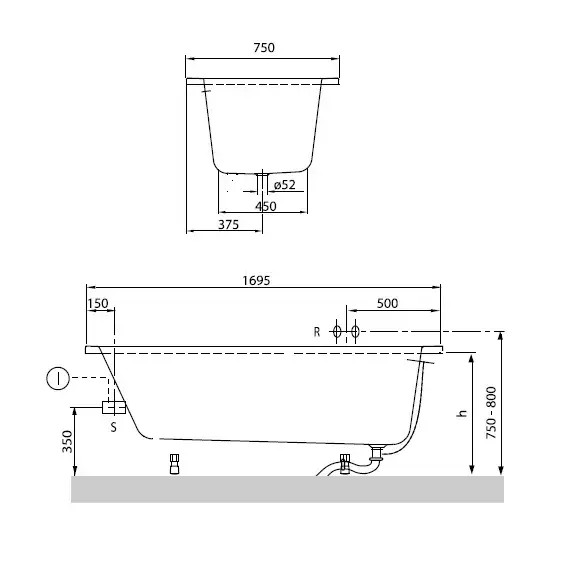 Ванна акриловая V&B O.NOVO 170х75 см UBA170CAS2V-01 - фото 5