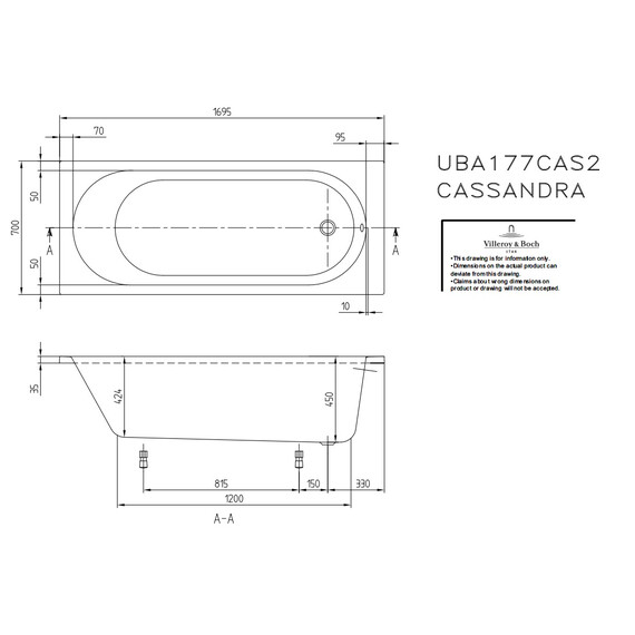 Ванна акриловая Villeroy & Boch O.Novo 170х70 см UBA177CAS2V-01 - фото 3