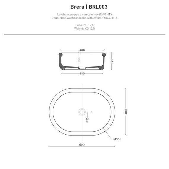 Раковина-чаша ArtCeram Brera 60 см BRL003 05 00, белый матовый - фото 3