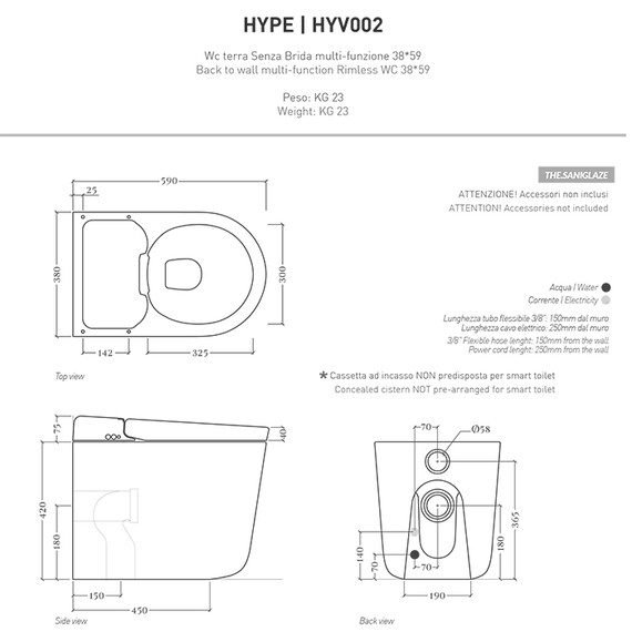 Унитаз-биде приставной безободковый ArtCeram Hype KHYV002 05 00 с электронной крышкой, белый матовый - фото 7