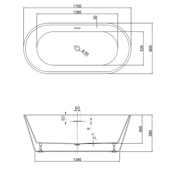 Ванна отдельностоящая Abber 170x80 см AB9268-1.7/80 - фото 10