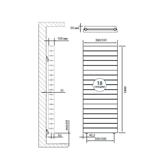 Вертикальный радиатор Royal Thermo PianoForte Tower Silver Satin 590x1440 мм (18 секций) - фото 3
