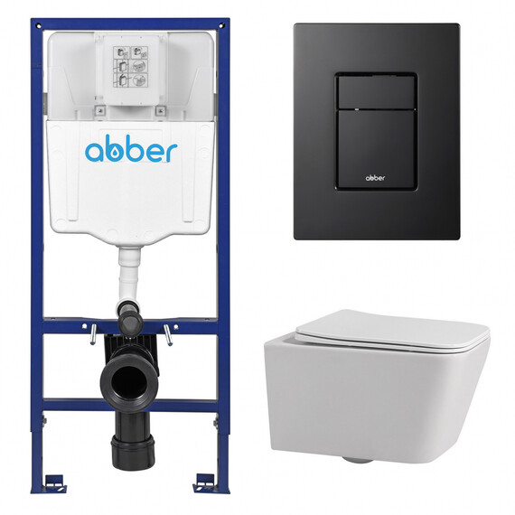Инсталляция с подвесным унитазом комплект: Abber AC0108 с подвесным унитазом Rechteck AC1201 с крышкой микролифт, кнопка смыва AC0123MB черная матовая - фото 