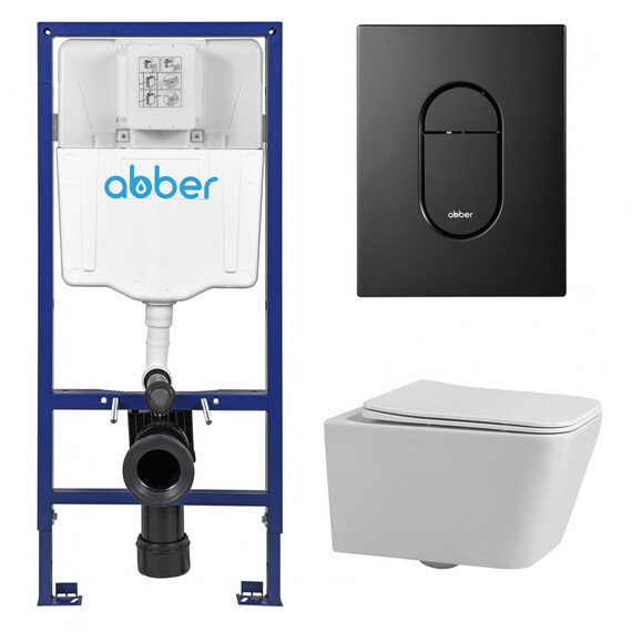 Инсталляция с подвесным унитазом комплект: Abber AC0108 с подвесным унитазом Rechteck AC1201 с крышкой микролифт, кнопка смыва AC0124MB черная матовая - фото 