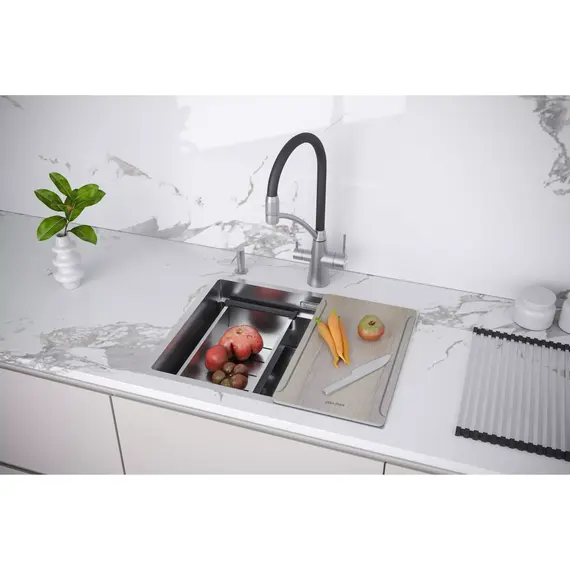 Кухонная мойка Paulmark NEXT-MULTI SINK 58-L UNI 1,2 мм PM785845-L-BS, брашированная сталь - фото 8
