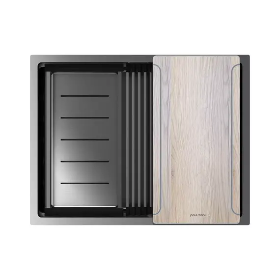 Кухонная мойка Paulmark NEXT-MULTI SINK 58-L UNI 1,2 мм PM785845-L-GM, вороненая сталь - фото 