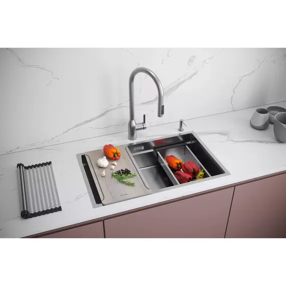 Кухонная мойка Paulmark NEXT-MULTI SINK 74-L UNI 1,2 мм PM787445-L-BS, брашированная сталь - фото 8