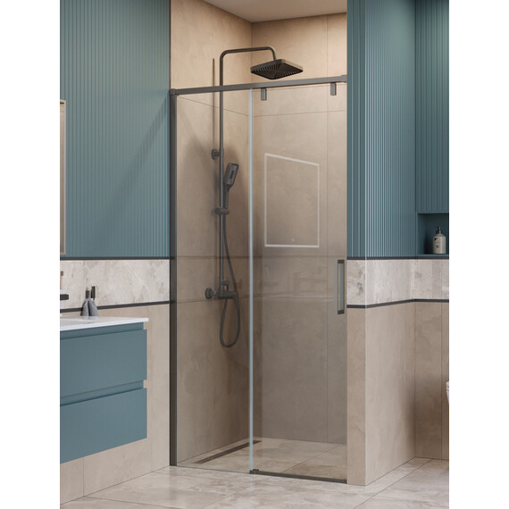 Душевая дверь BelBagno 100 см SOFT_CLOSE-1-BF-1-100-C-GM (стекло 8 мм) оружейная сталь/прозрачное - фото 