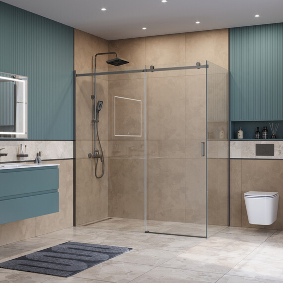 Душевое ограждение BelBagno 180x80 см SOFT_CLOSE-2-AH-1-180/80-C-GM (стекло 8 мм) оружейная сталь/прозрачное - фото 3