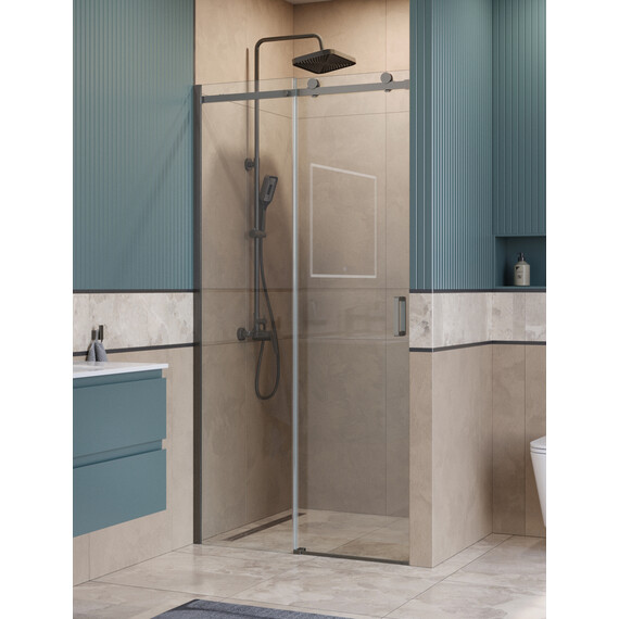 Душевая дверь BelBagno 100 см SOFT_CLOSE-2-BF-1-100-C-GM (стекло 8 мм) оружейная сталь/прозрачное - фото 