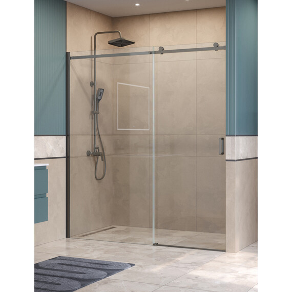 Душевая дверь BelBagno 180 см SOFT_CLOSE-2-BF-1-180-C-GM (стекло 8 мм) оружейная сталь/прозрачное - фото 