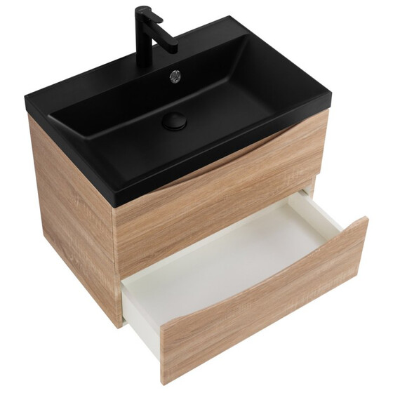 Тумба подвесная с раковиной BelBagno 60 см MARINO-600-2C-SO-WO-P (раковина BB600/450-LV-ART-AST-NERO) Rovere Bianco - фото 