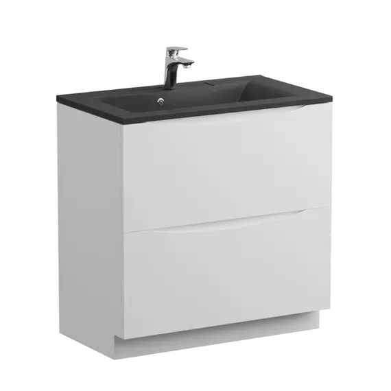 Тумба напольная с раковиной BelBagno 80 см MARINO-800-2C-PIA-BL-P (раковина BB800/450-LV-ART-PR-NERO) Bianco Lucido - фото 