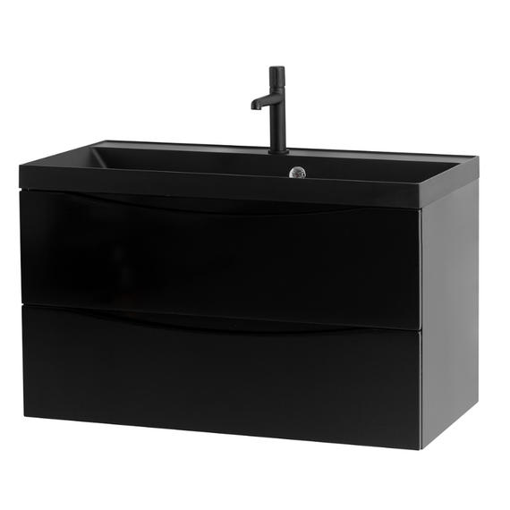 Тумба подвесная с раковиной BelBagno 80 см MARINO-800-2C-SO-NL-P (раковина BB800/450-LV-ART-PR-NERO) Nero Lucido - фото 2