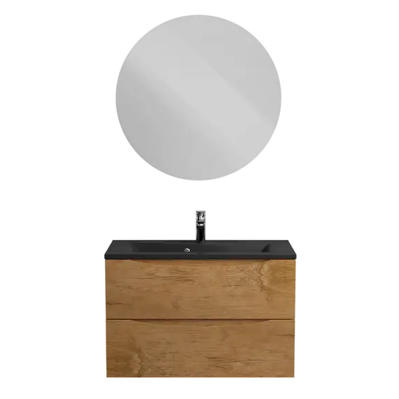 Тумба подвесная с раковиной BelBagno 80 см MARINO-800-2C-SO-RN-P (раковина BB800/450-LV-ART-PR-NERO) Rovere Nature - фото 9