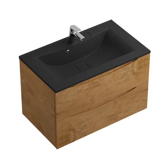 Тумба подвесная с раковиной BelBagno 80 см MARINO-800-2C-SO-RN-P (раковина BB800/450-LV-ART-PR-NERO) Rovere Nature - фото 4