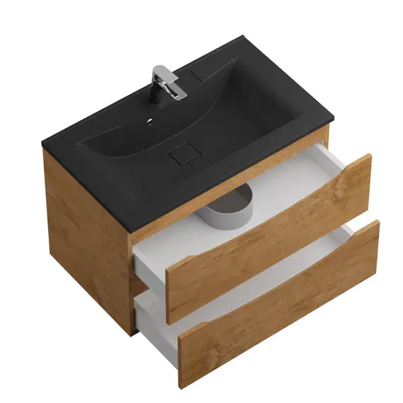 Тумба подвесная с раковиной BelBagno 80 см MARINO-800-2C-SO-RN-P (раковина BB800/450-LV-ART-PR-NERO) Rovere Nature - фото 6