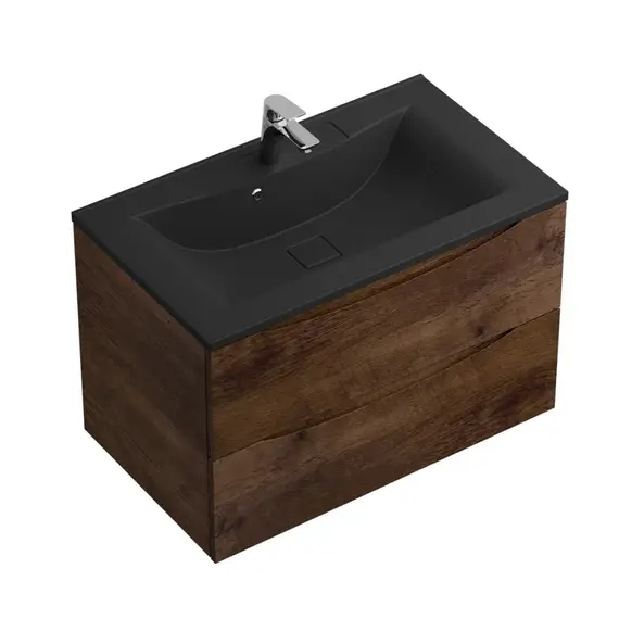 Тумба подвесная с раковиной BelBagno 80 см MARINO-800-2C-SO-RW-P (раковина BB800/450-LV-ART-PR-NERO) Rovere Moro - фото 4