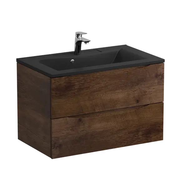 Тумба подвесная с раковиной BelBagno 80 см MARINO-800-2C-SO-RW-P (раковина BB800/450-LV-ART-PR-NERO) Rovere Moro - фото 