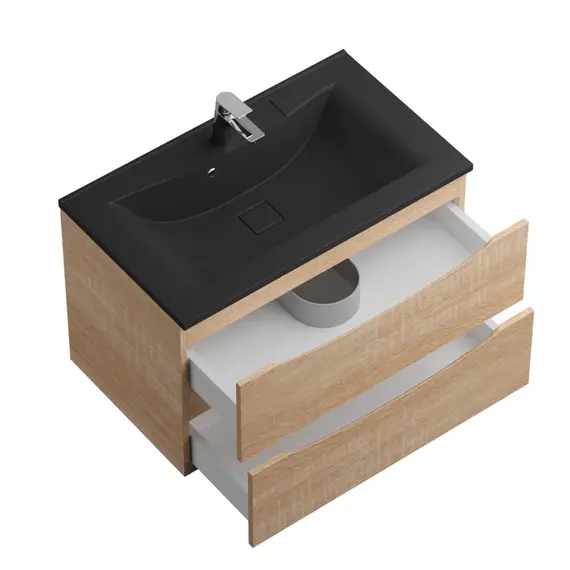 Тумба подвесная с раковиной BelBagno 80 см MARINO-800-2C-SO-WO-P (раковина BB800/450-LV-ART-PR-NERO) Rovere Bianco - фото 7