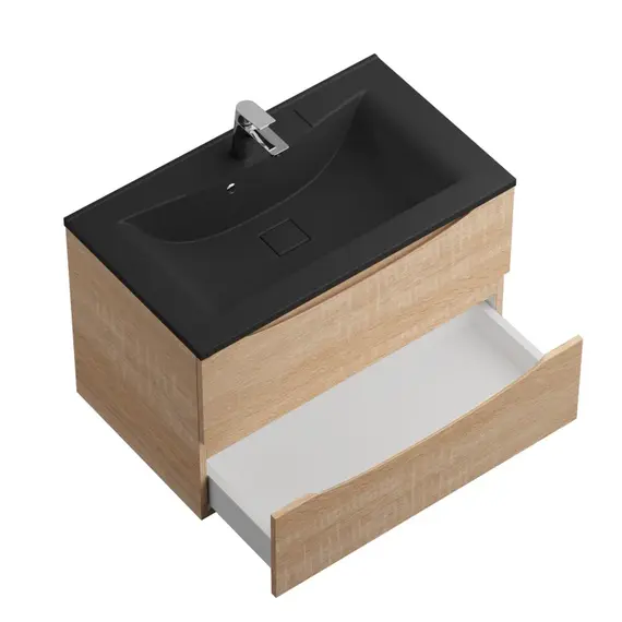 Тумба подвесная с раковиной BelBagno 80 см MARINO-800-2C-SO-WO-P (раковина BB800/450-LV-ART-PR-NERO) Rovere Bianco - фото 8