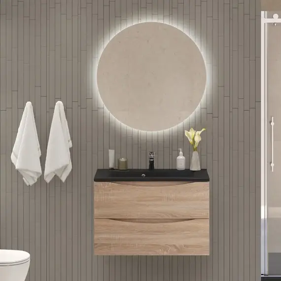 Тумба подвесная с раковиной BelBagno 80 см MARINO-800-2C-SO-WO-P (раковина BB800/450-LV-ART-PR-NERO) Rovere Bianco - фото 11