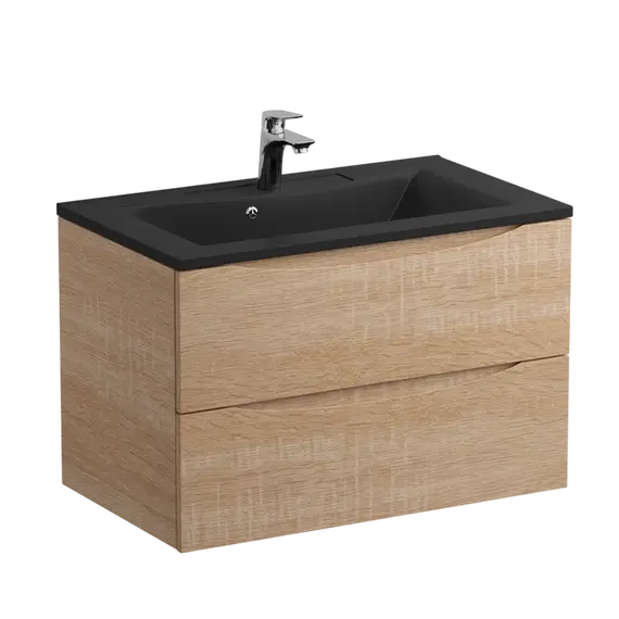 Тумба подвесная с раковиной BelBagno 80 см MARINO-800-2C-SO-WO-P (раковина BB800/450-LV-ART-PR-NERO) Rovere Bianco - фото 5