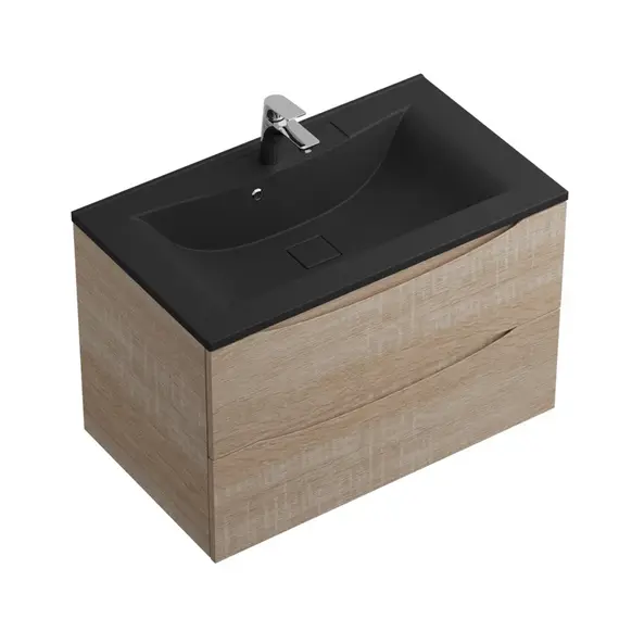 Тумба подвесная с раковиной BelBagno 80 см MARINO-800-2C-SO-WO-P (раковина BB800/450-LV-ART-PR-NERO) Rovere Bianco - фото 