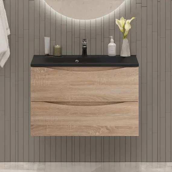 Тумба подвесная с раковиной BelBagno 80 см MARINO-800-2C-SO-WO-P (раковина BB800/450-LV-ART-PR-NERO) Rovere Bianco - фото 10