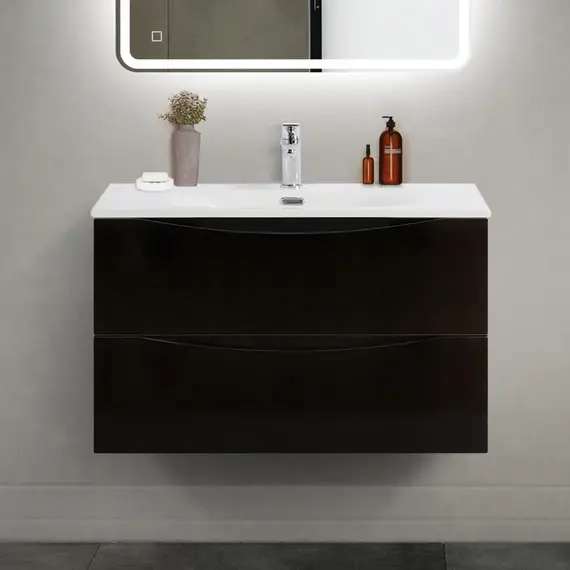 Тумба подвесная с раковиной BelBagno 80 см MARINO-CER-MINI-800-2C-SO-NL-P (раковина BB-8099-3-80) Nero Lucido - фото 9