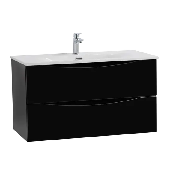 Тумба подвесная с раковиной BelBagno 80 см MARINO-CER-MINI-800-2C-SO-NL-P (раковина BB-8099-3-80) Nero Lucido - фото 