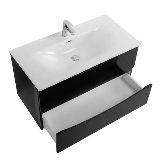 Тумба подвесная с раковиной BelBagno 80 см MARINO-CER-MINI-800-2C-SO-NL-P (раковина BB-8099-3-80) Nero Lucido - фото 4