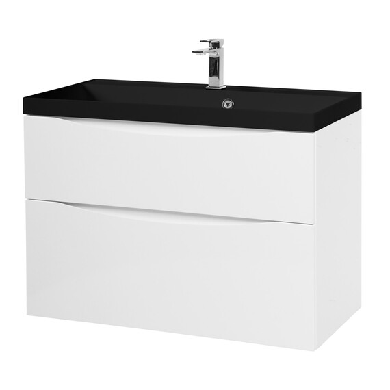 Тумба подвесная с раковиной BelBagno 80 см MARINO-H60-800-2C-SO-BL-P (раковина BB800/450-LV-ART-PR-NERO) Bianco Lucido - фото 
