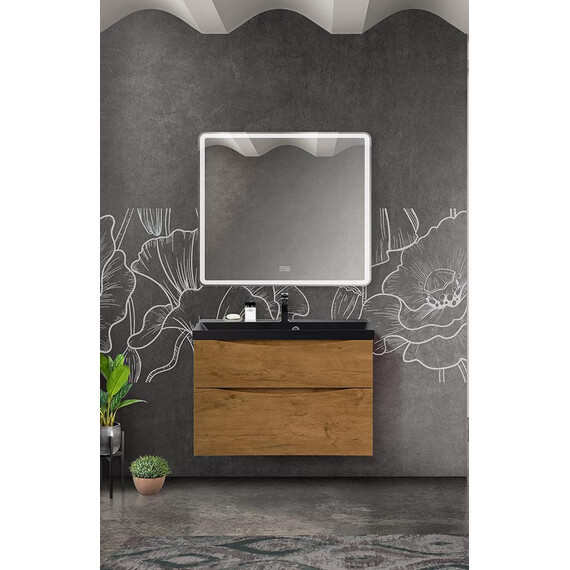 Тумба подвесная с раковиной BelBagno 80 см MARINO-H60-800-2C-SO-RN-P (раковина BB800/450-LV-ART-PR-NERO) Rovere Nature - фото 5
