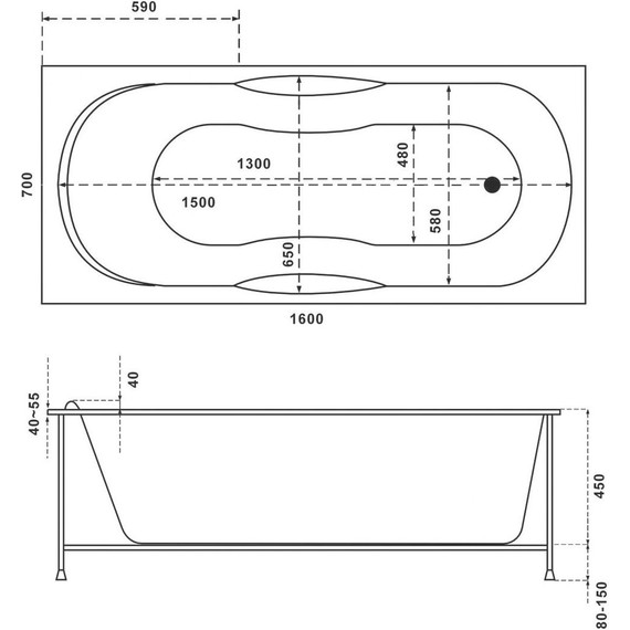 Ванна акриловая Bas Рио 160x70 см, Размер - мм: 1600х700 - фото, картинка 5 Ванна акриловая Bas Рио 160x70 см, Размер - мм: 1600х700 - фото 5