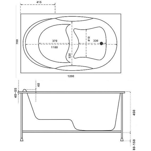 Ванна акриловая сидячая Bas Рио 120x70 см (на каркасе), Размер - мм: 1200х700 - фото 4