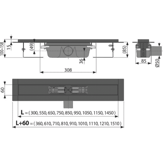 Трап AlcaPlast APZ1BLACK-1050, Цвет производителя: чёрный, Размер трапа: 1050 - фото 2