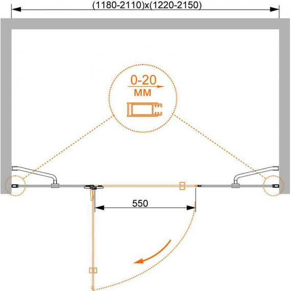 Душевая дверь Cezares 120 см BERGAMO-W-B-13-30+60/30-P-Cr-L, хром/матовое - фото 5